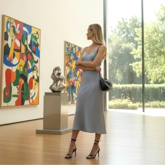 AllSaints Ultimate Grey Satin Slip Midi Dress Size S - Picture 10 of 12